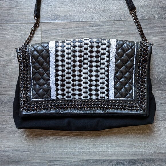 Zara Black Suede Leather Handbag Clutch Embellished Metal Like New Purse - Picture 9 of 9